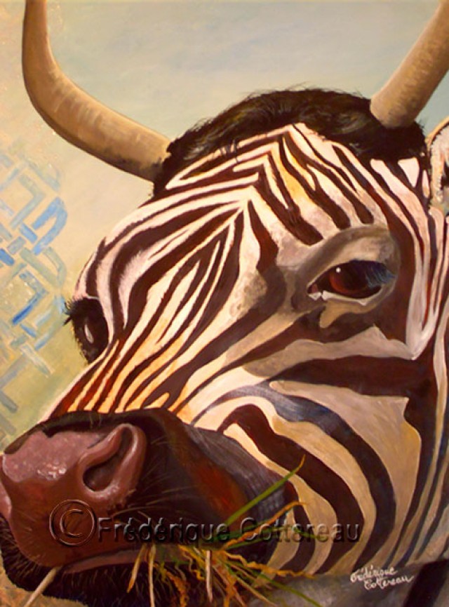 vache zebre rayure portrait herbe bovin creation imagination detail vache bretonne pis noir