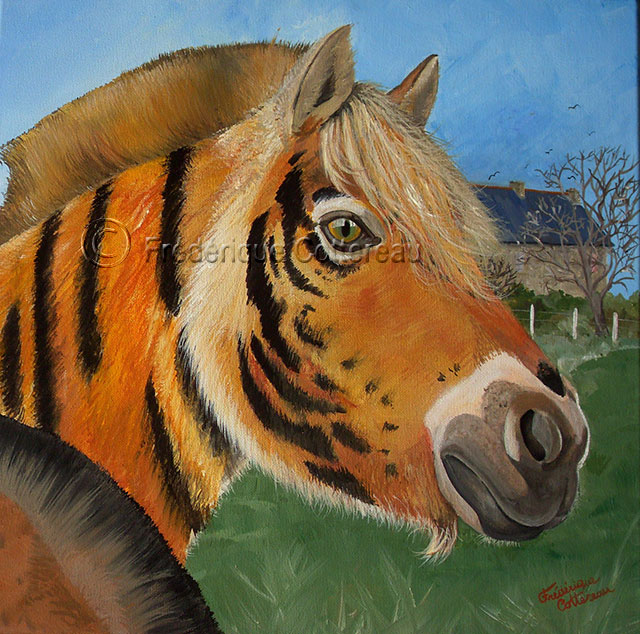poney tigre art peinture acrylique frederique Cottereau pleine-fougères bretagne equestre creation