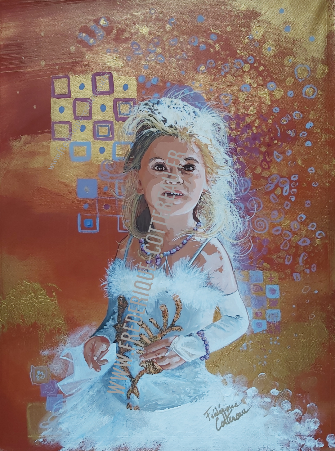 princesse;enfant,fillette,costume;blanc;francaise;or,ocrerouge,art;portrait,peinture,www.frederique-cottereau.fr;